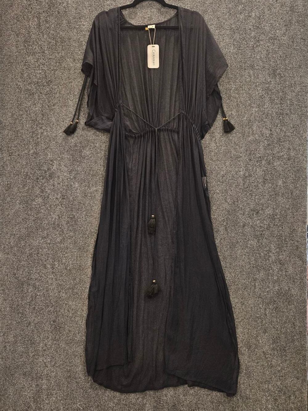 SUYTY Edition 100% Silk Black Maxi Beach Cover Up Kaftan One Size NWT